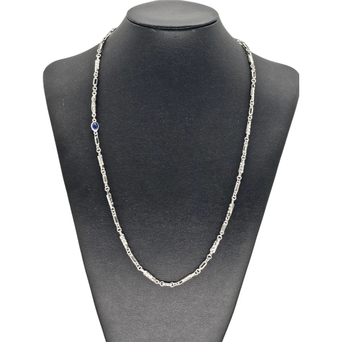 Collana da Uomo in Oro Bianco 18 Carati con Inserto Blu Tenace