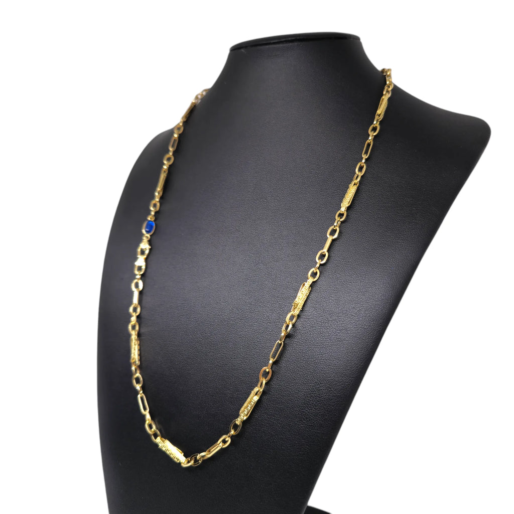 Halskette für Herren aus 18 Karat Gelbgold mit blauem Einsatz, 60 cm