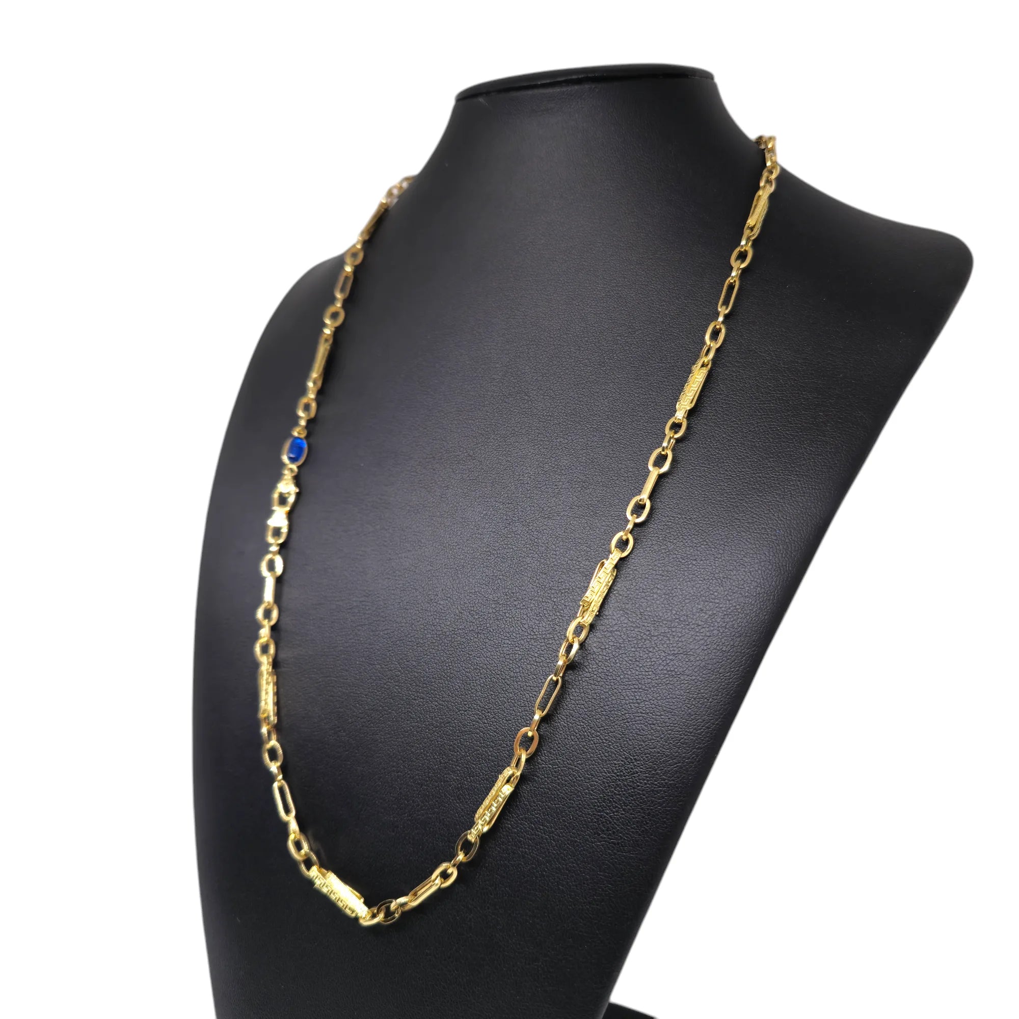 Halskette für Herren aus 18 Karat Gelbgold mit blauem Einsatz, 60 cm