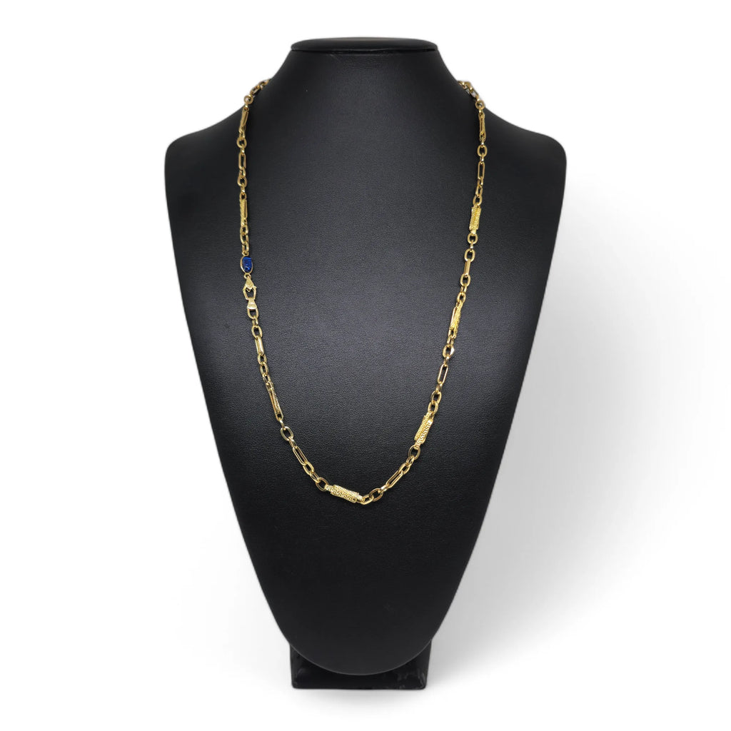 Halskette für Herren aus 18 Karat Gelbgold mit blauem Einsatz, 60 cm