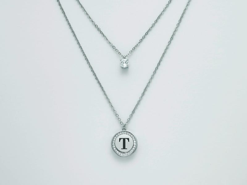 Collana donna Kiara con lettera T collier in acciaio e punto luce  KCLD3905B-T