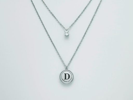 Collana donna Kiara lettera D collier in acciaio e zirconi con punto luce KCLD3905B-D
