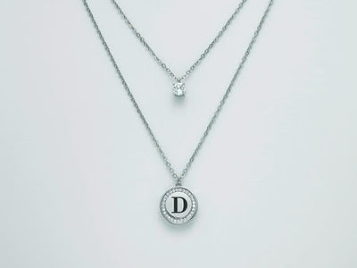 Damenkette Kiara Buchstabe D Halskette aus Stahl und Zirkonia mit Lichtpunkt KCLD3905B-D