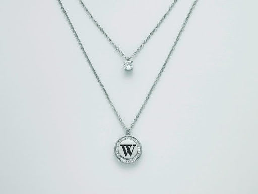 Collana donna Kiara lettera W collier in acciaio e punto luce KCLD3905B-W