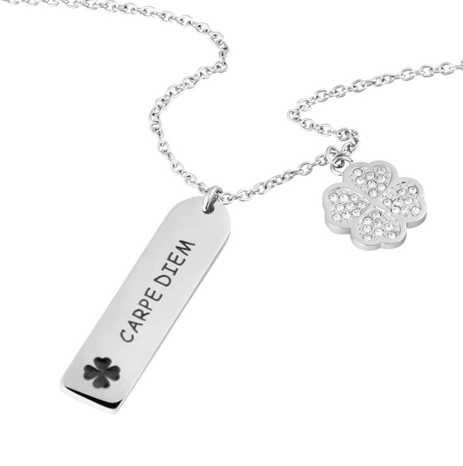 Collana donna Stroili lady message acciaio quadrifoglio e cristalli 1675528