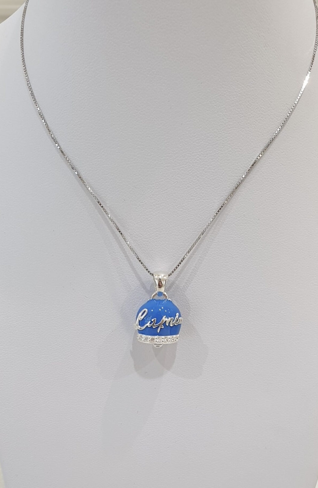Collana donna con campana della fortuna capri blu in argento 925 e zirconi