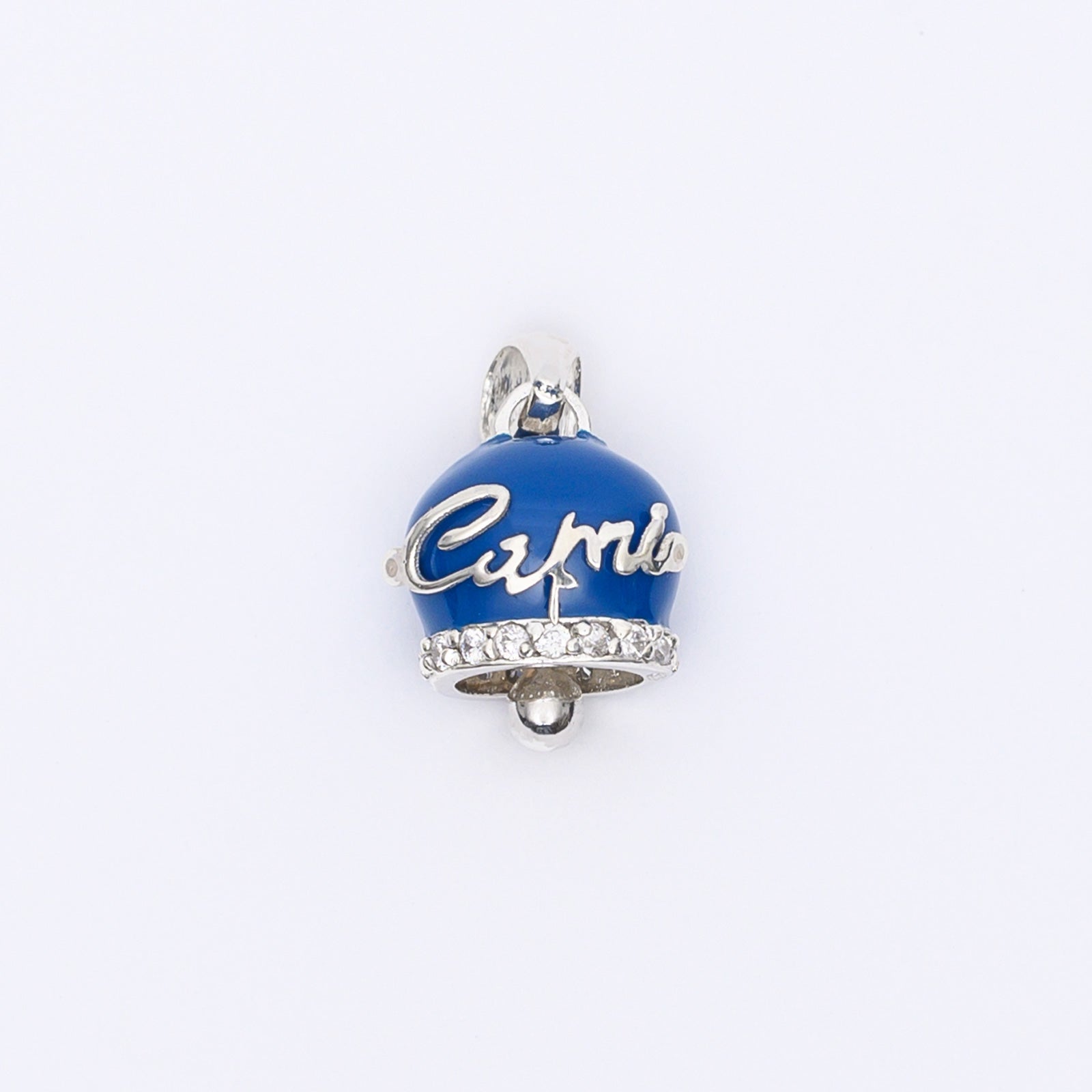 Collana donna con campana della fortuna capri blu in argento 925 e zirconi