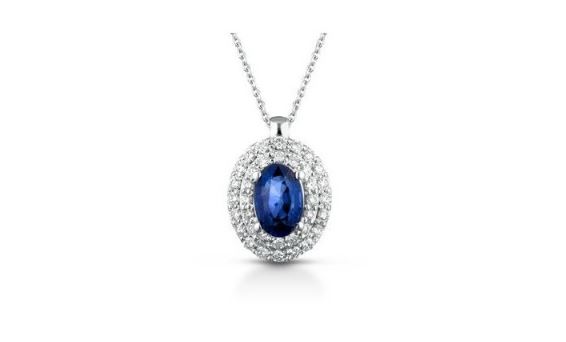 Collana donna con ciondolo zaffiro blu in oro bianco e diamanti PG gioielli ciomamboo/1z