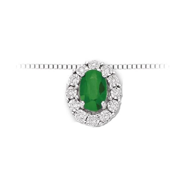 Damenhalskette mit Smaragd- und Diamantanhänger in Weißgold Donnaoro lpe10094.006