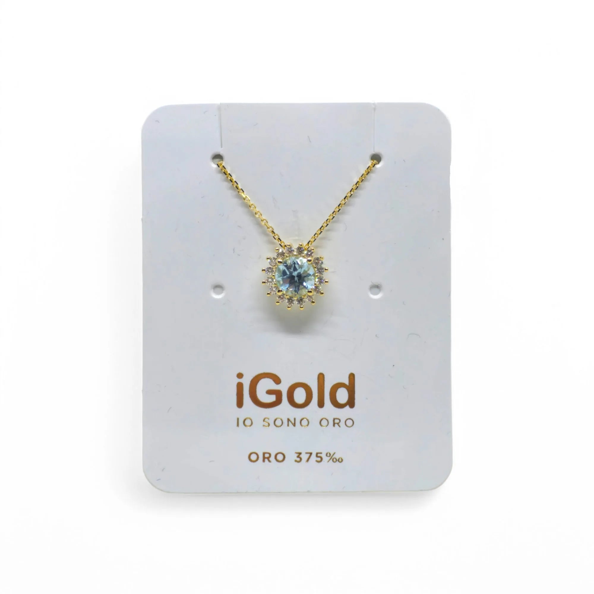 Collana donna con pietra azzurra in oro giallo 9 carati