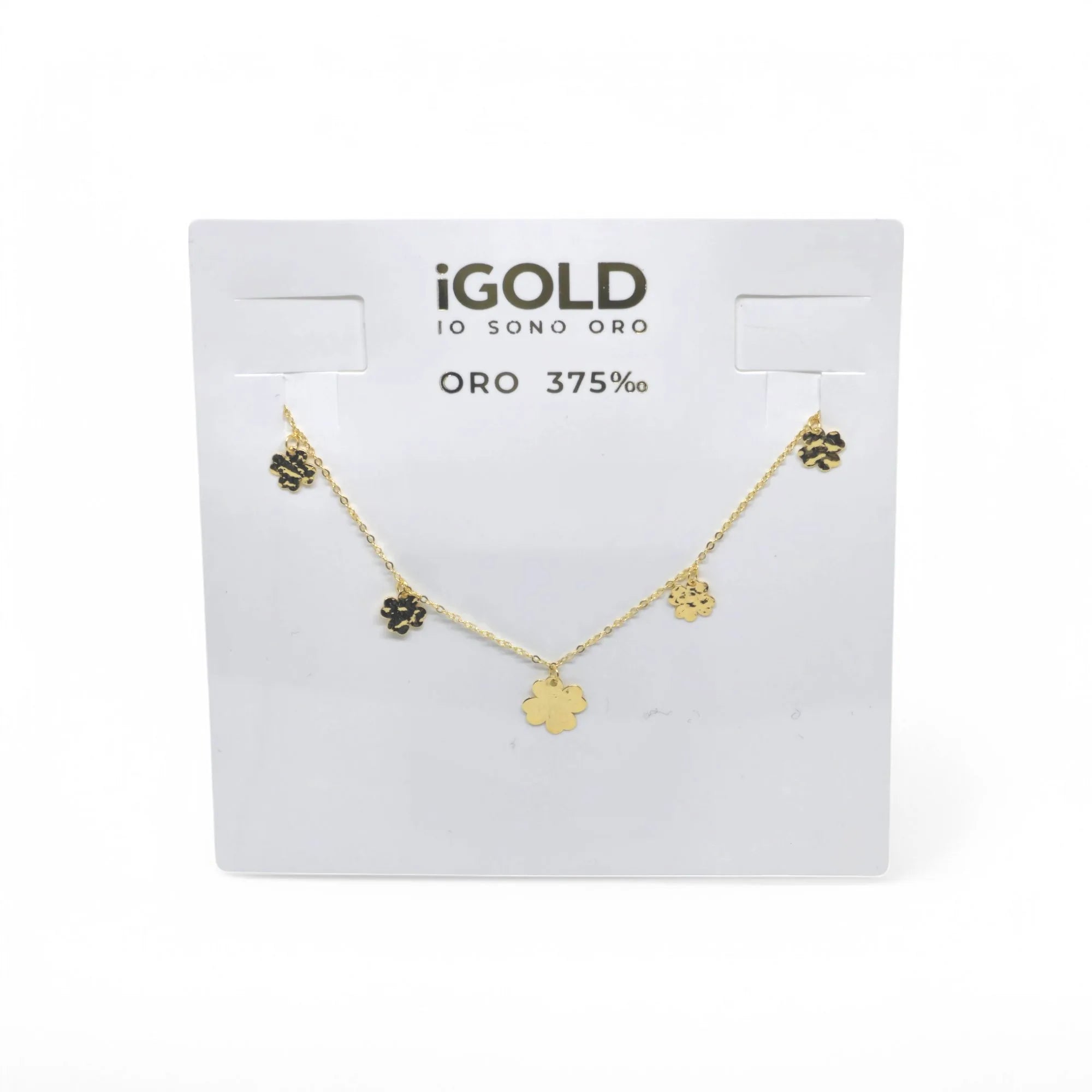 Collana donna con quadrifogli in oro giallo 9 carati