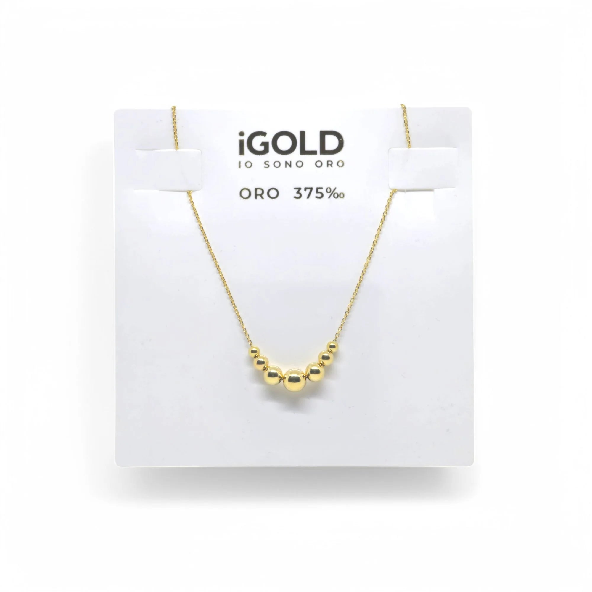 Collana donna con sfere dorate in oro giallo 9 carati