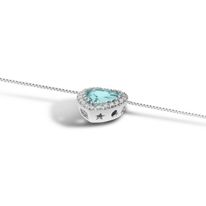 Collana donna cuore acquamarina in oro bianco e diamanti gioielli Comete Azzurra glq 289