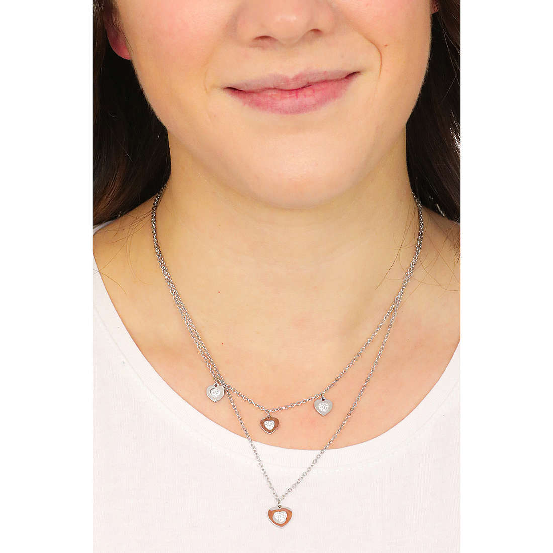 Collana donna gioielli Luca Barra cuori ck1548