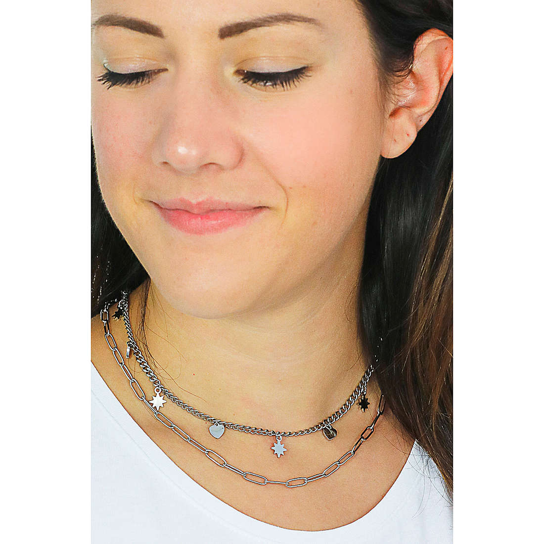 Collana donna gioielli Luca Barra stelle e cuori ck1597