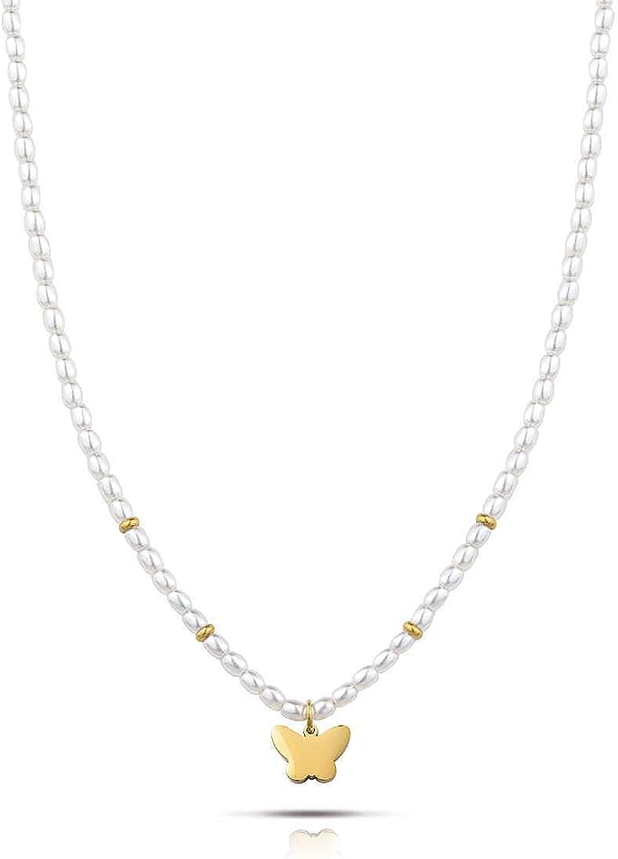 Collana donna gioielli Ops Objects Funny Pearls OPSCL-846 ciondolo farfalla dorato