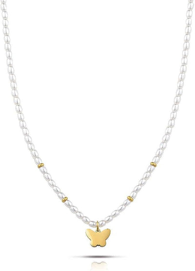 Collana donna gioielli Ops Objects Funny Pearls OPSCL-846 ciondolo farfalla dorato