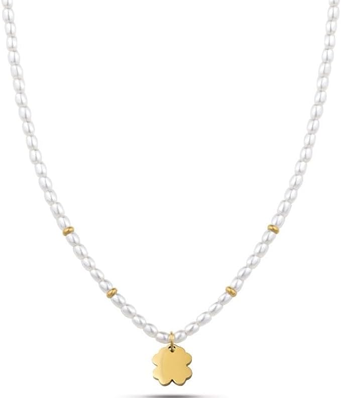 Collana donna gioielli Ops Objects Funny Pearls opscl-844 con ciondolo quadrifoglio dorato