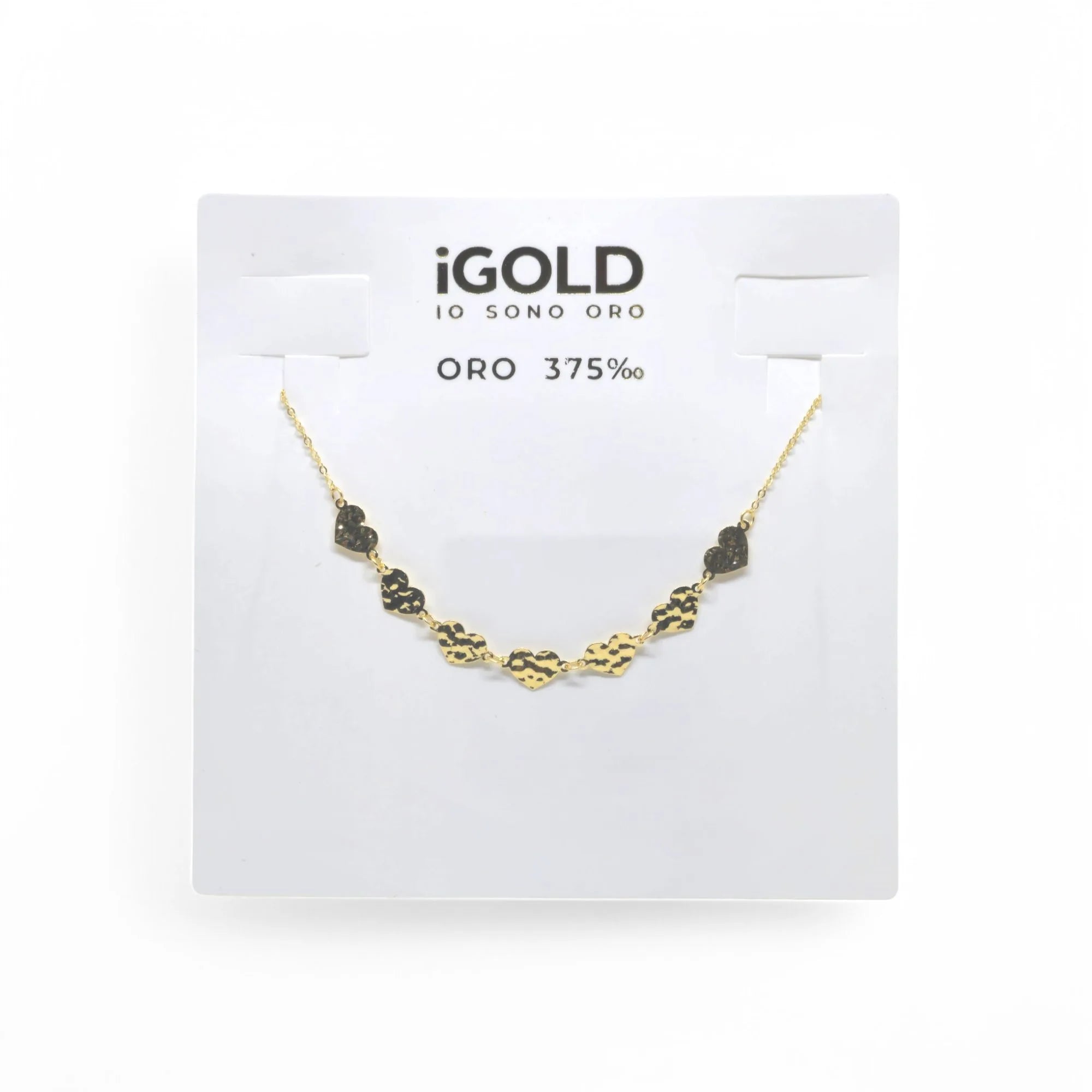 Collana donna girocollo con cuori in oro giallo 9 carati