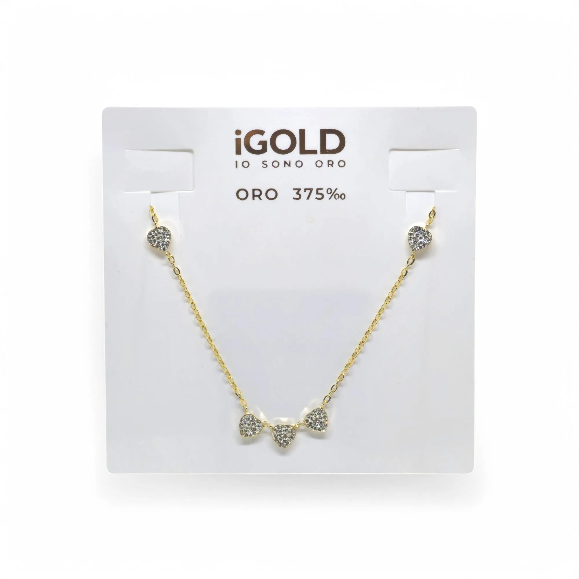 Collana donna girocollo con cuori in oro giallo 9 carati