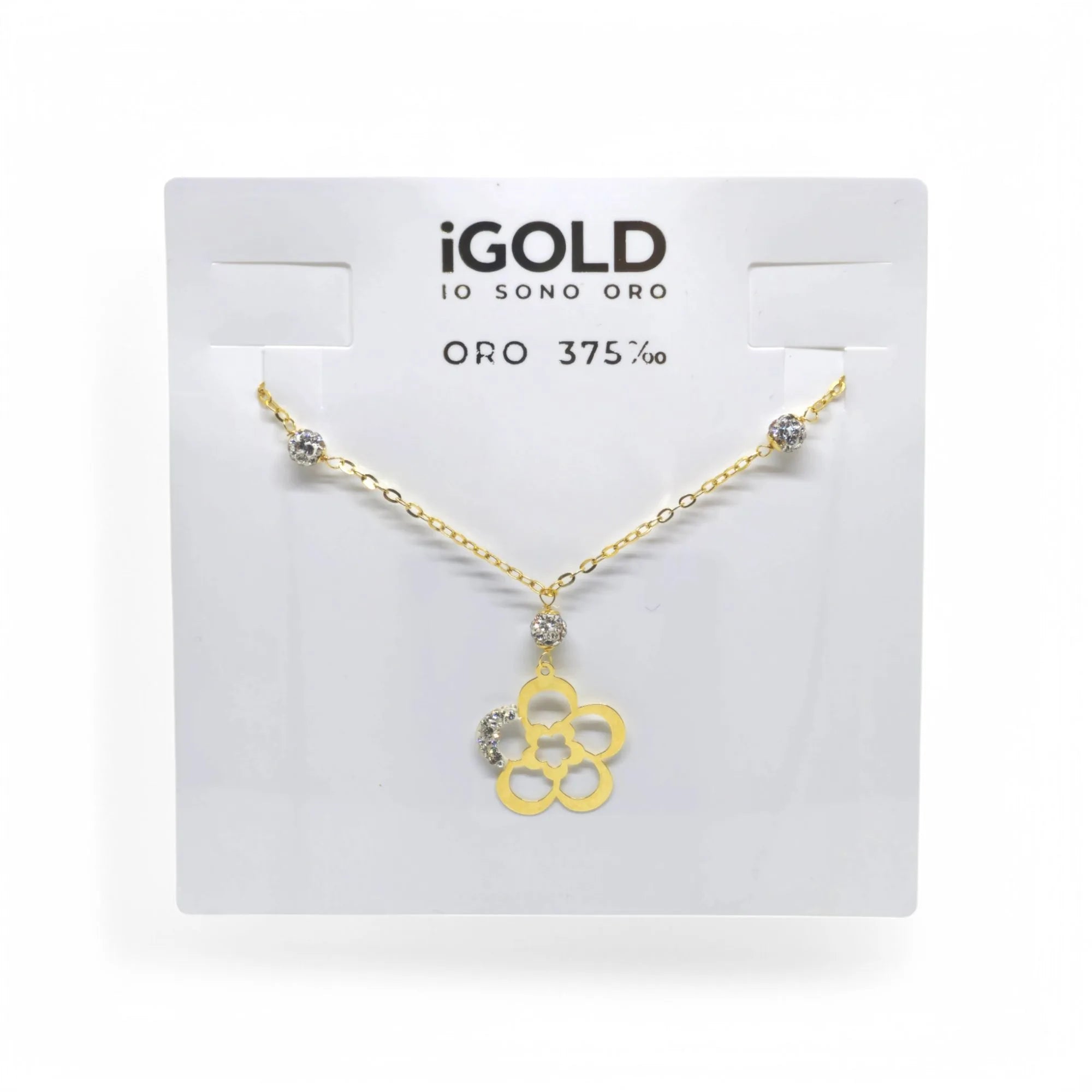 Collana donna girocollo con fiore in oro giallo 9 carati