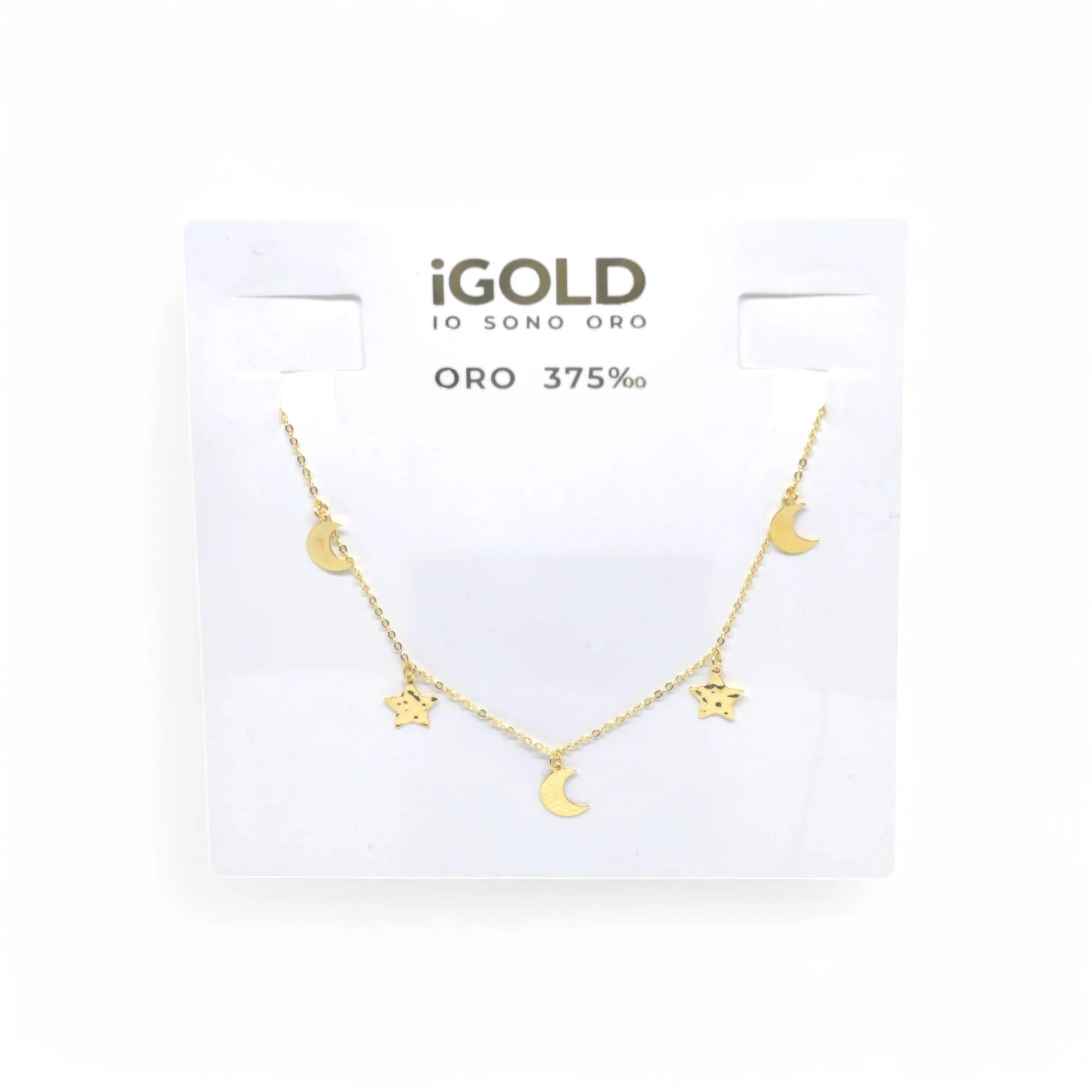 Collana donna girocollo con stelle e luna in oro giallo 9 kt