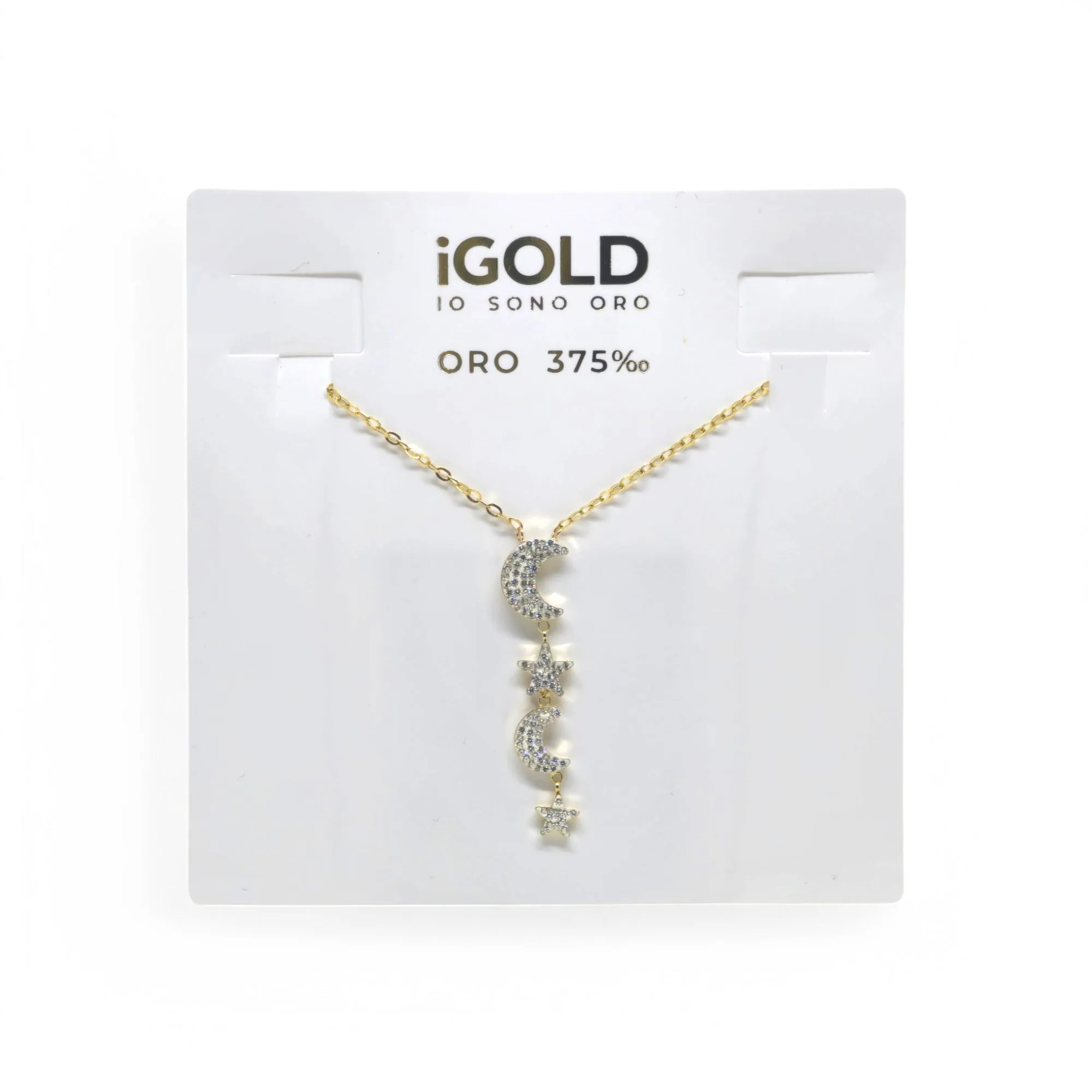 Collana donna girocollo con stelle e luna in oro giallo 9kt