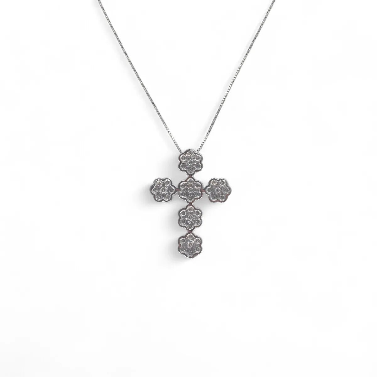 Collana donna in oro 18kt con croce a fiore di diamanti