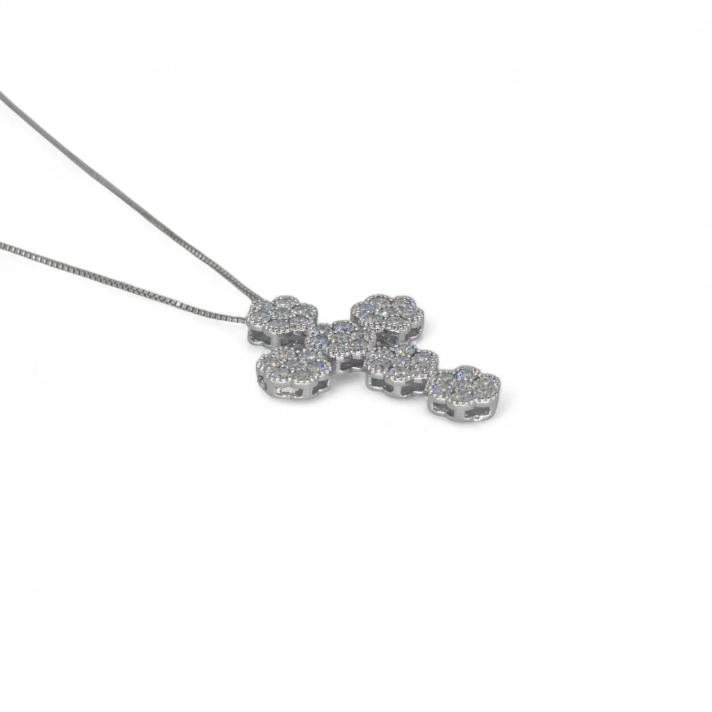 Collana donna in oro 18kt con croce a fiore di diamanti