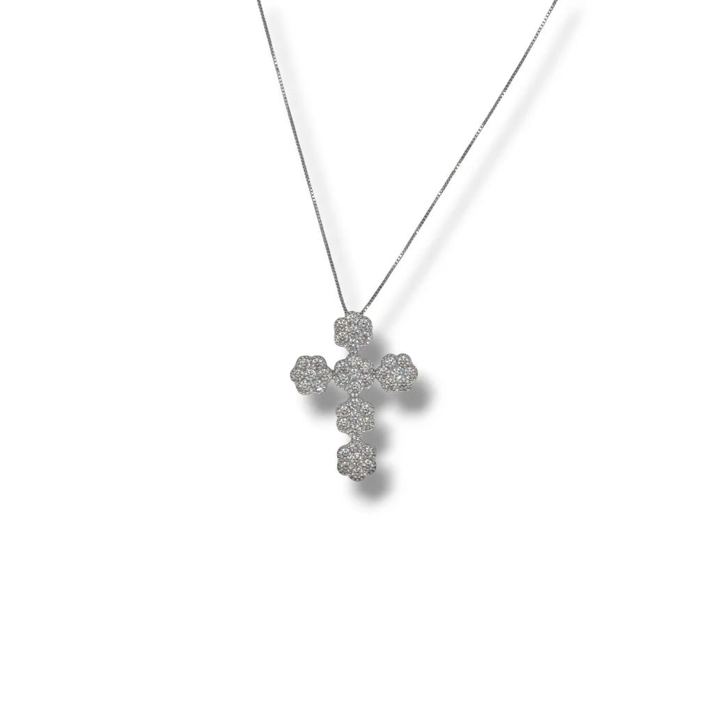 Collana donna in oro 18kt con croce diamanti a fiore
