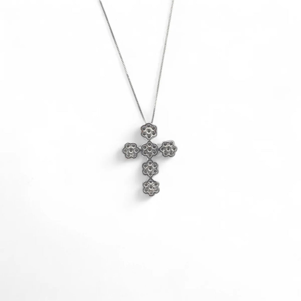 Collana donna in oro 18kt con croce diamanti a fiore
