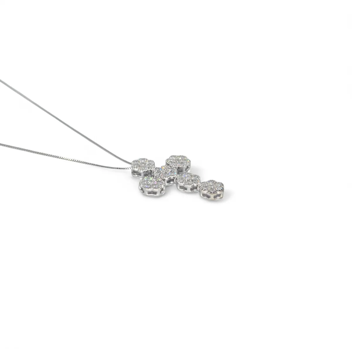 Collana donna in oro 18kt con croce diamanti a fiore