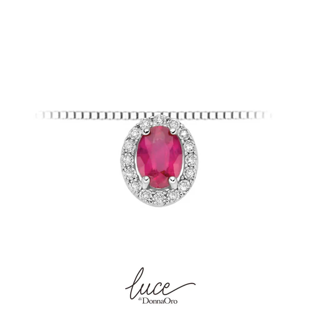Damenhalskette aus 18 Karat Gold mit Rubin und Diamanten Donnaoro lpr12078.005