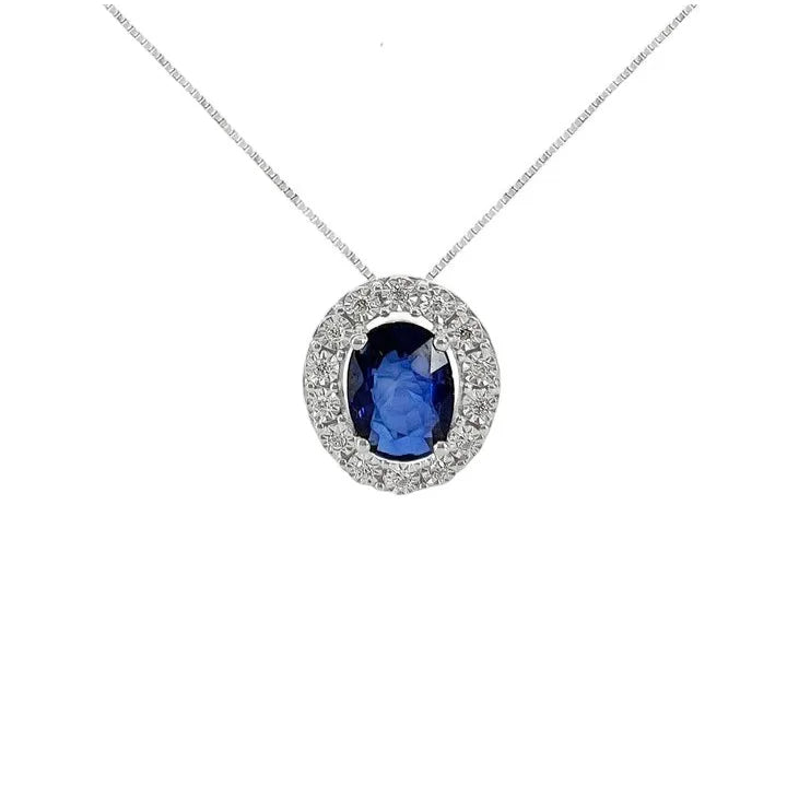 Damen-Halskette aus 18 Karat Weißgold mit Saphir und Diamanten Donnaoro lpz12081.006