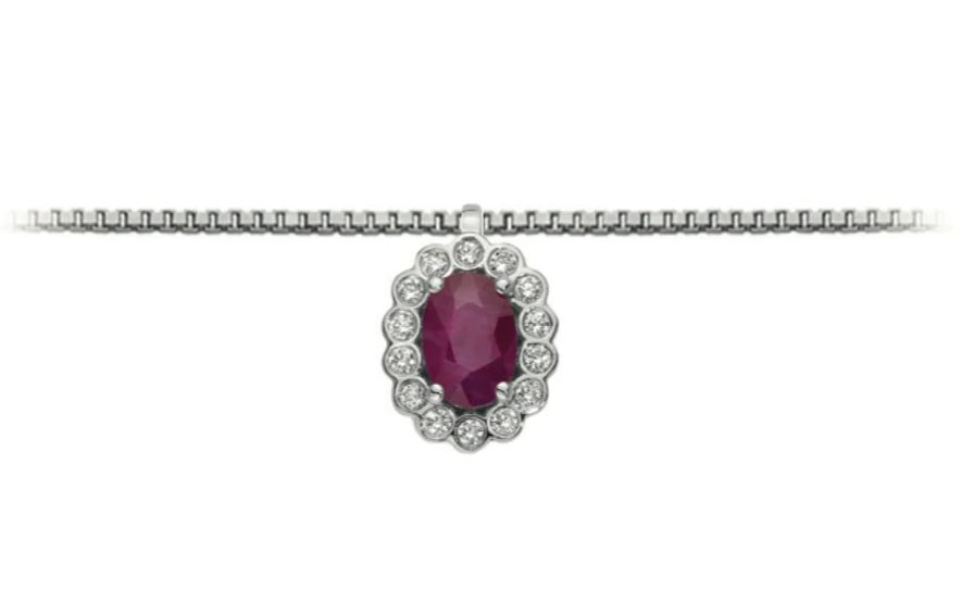 Collana donna in oro con diamanti e rubino marchio donnaoro dhpr9574.008