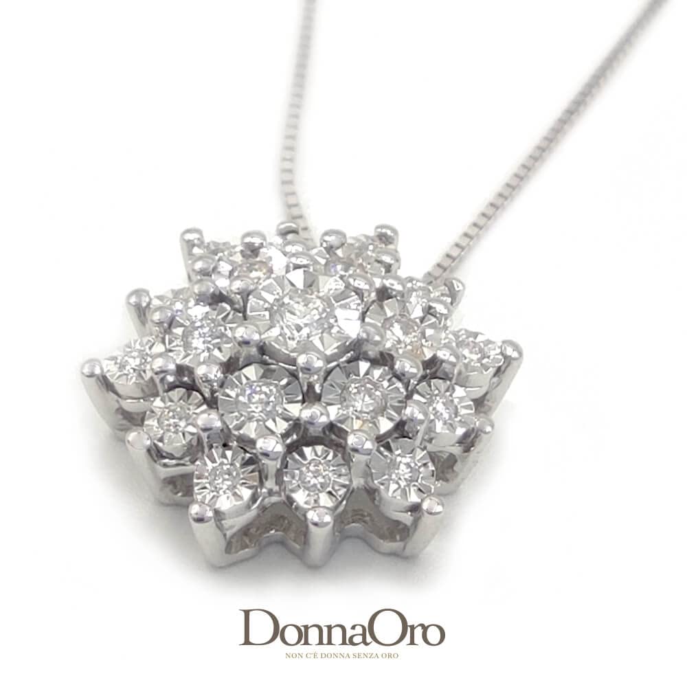 Collana donna marchio Donnaoro con pendente fiore in oro bianco con diamanti DFPF3583.014