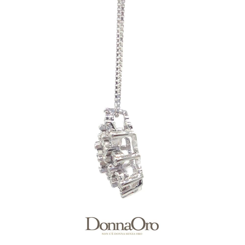Collana donna marchio Donnaoro con pendente fiore in oro bianco con diamanti DFPF3583.014