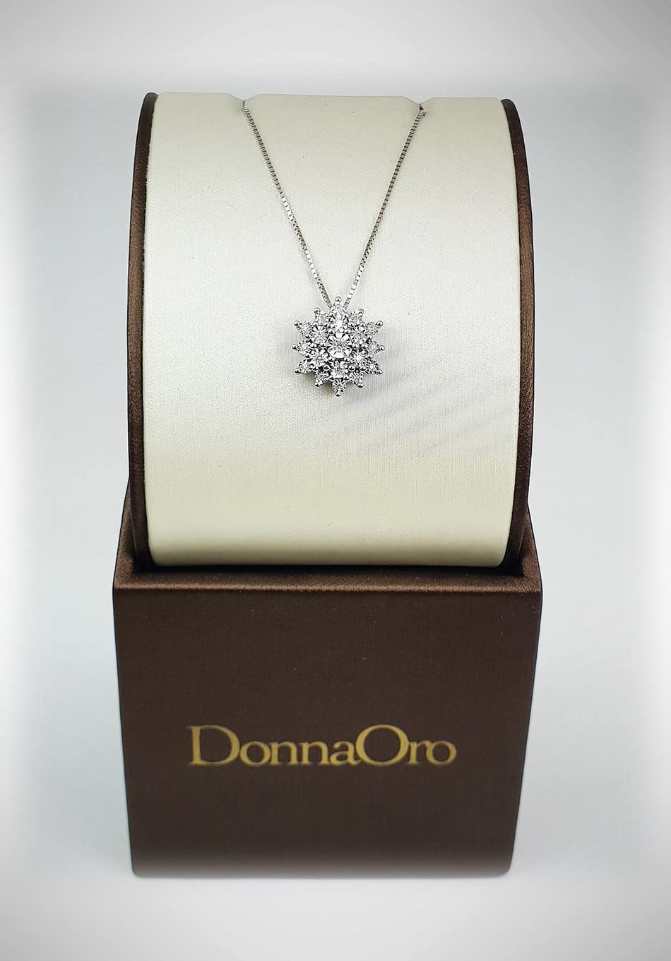 Collana donna marchio Donnaoro con pendente fiore in oro bianco con diamanti DFPF3583.014