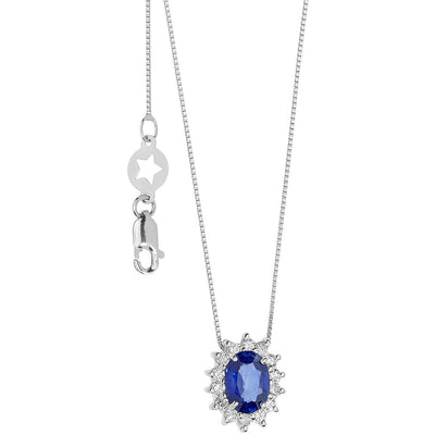Collana donna oro bianco e diamanti con zaffiro centrale gioielli Comete glb 1564