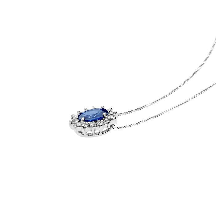 Collana donna oro bianco e diamanti con zaffiro centrale gioielli Comete glb 1564
