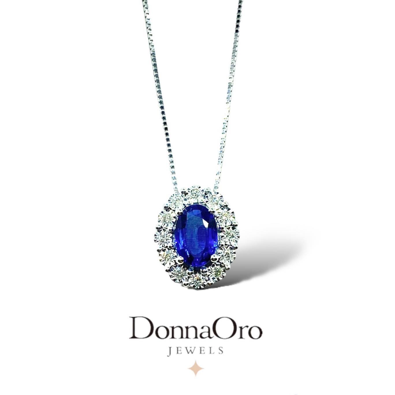 Collana donna oro con zaffiro Ct 0.50 e diamanti lpz10094.006
