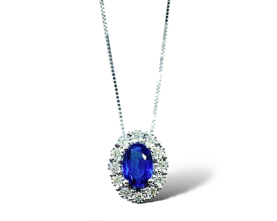 Collana donna oro con zaffiro Ct 0.50 e diamanti lpz10094.006