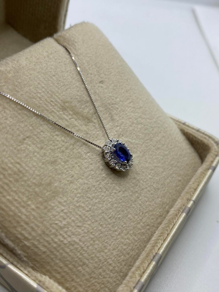 Collana donna oro con zaffiro Ct 0.50 e diamanti lpz10094.006