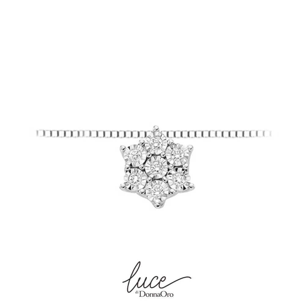 Damen-Halskette mit Blumen-Solitär aus Weißgold und Diamanten LPF10518.005