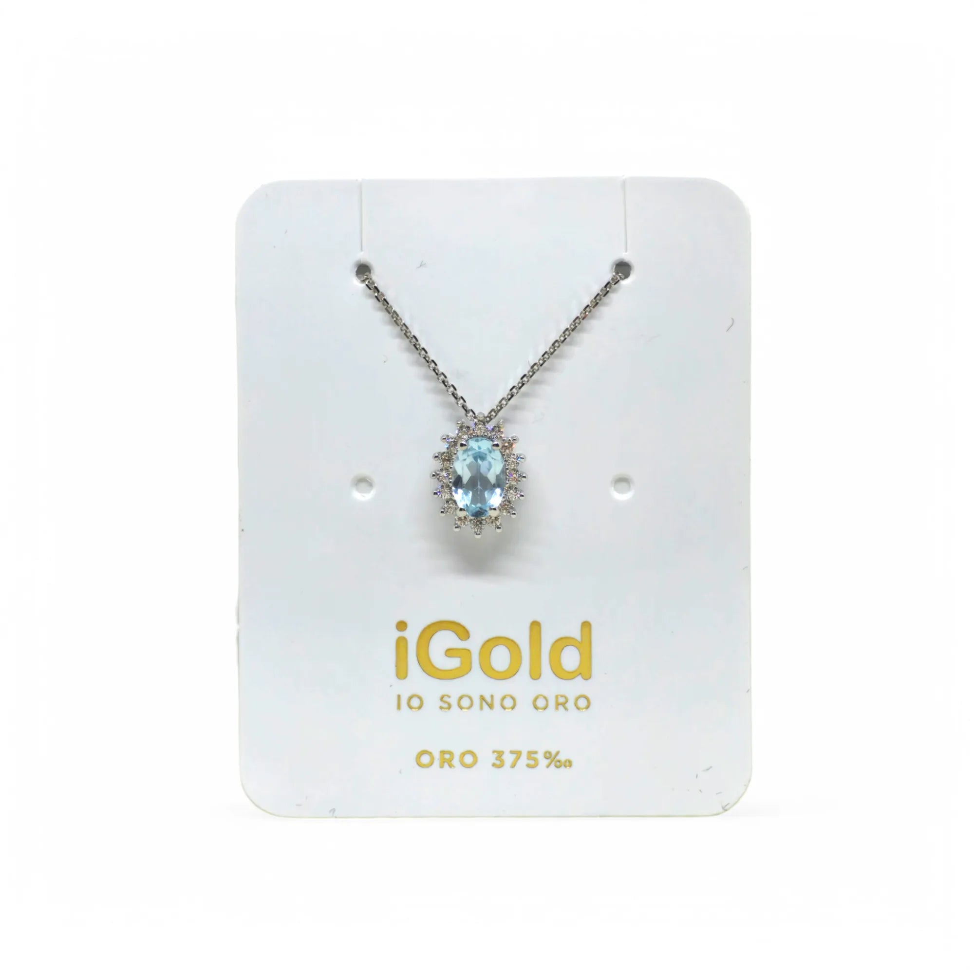 Collana in Oro 9kt 375 con Pendente Ovale Celeste incastonato