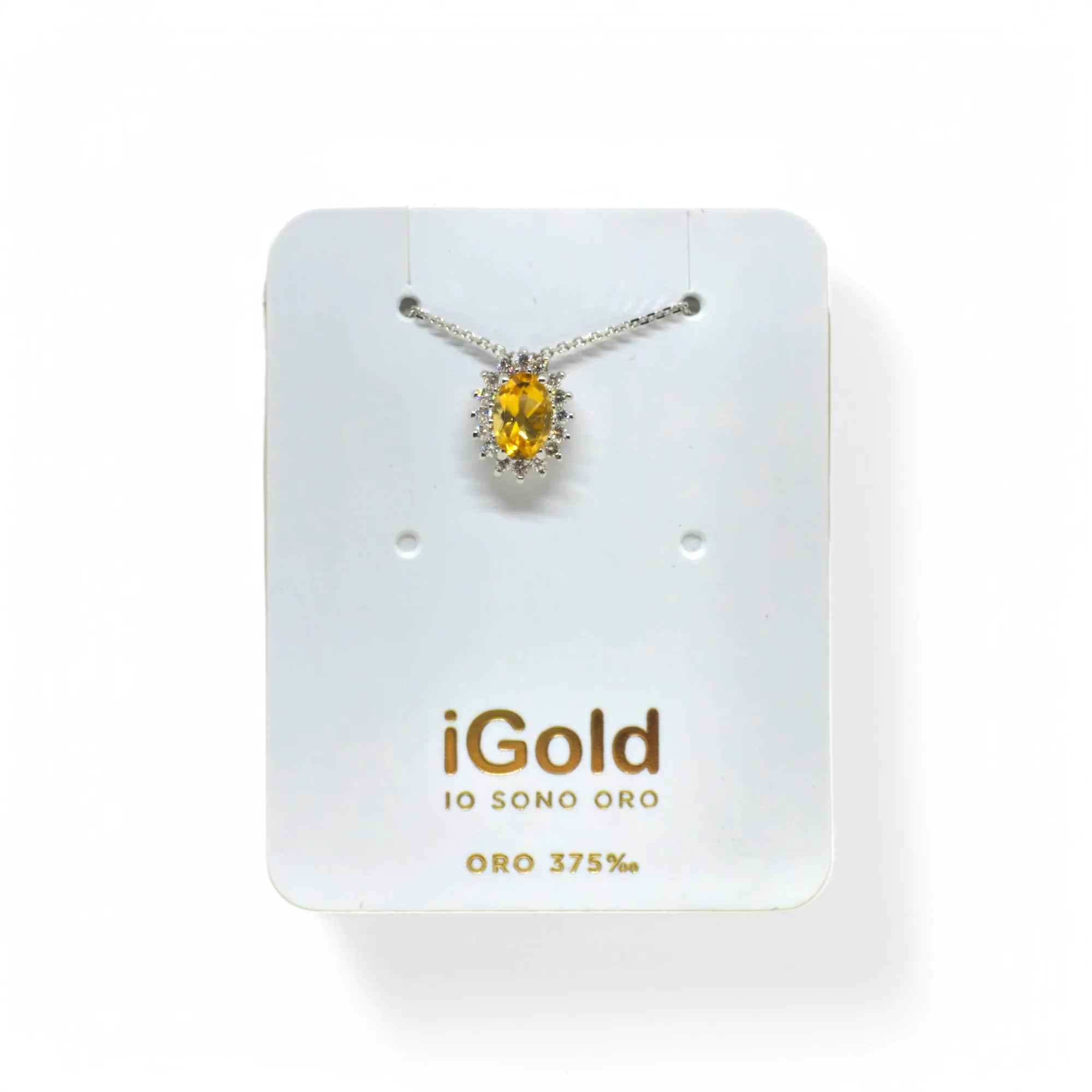 Collana in Oro 9kt 375 con Pendente Ovale Giallo incastonato