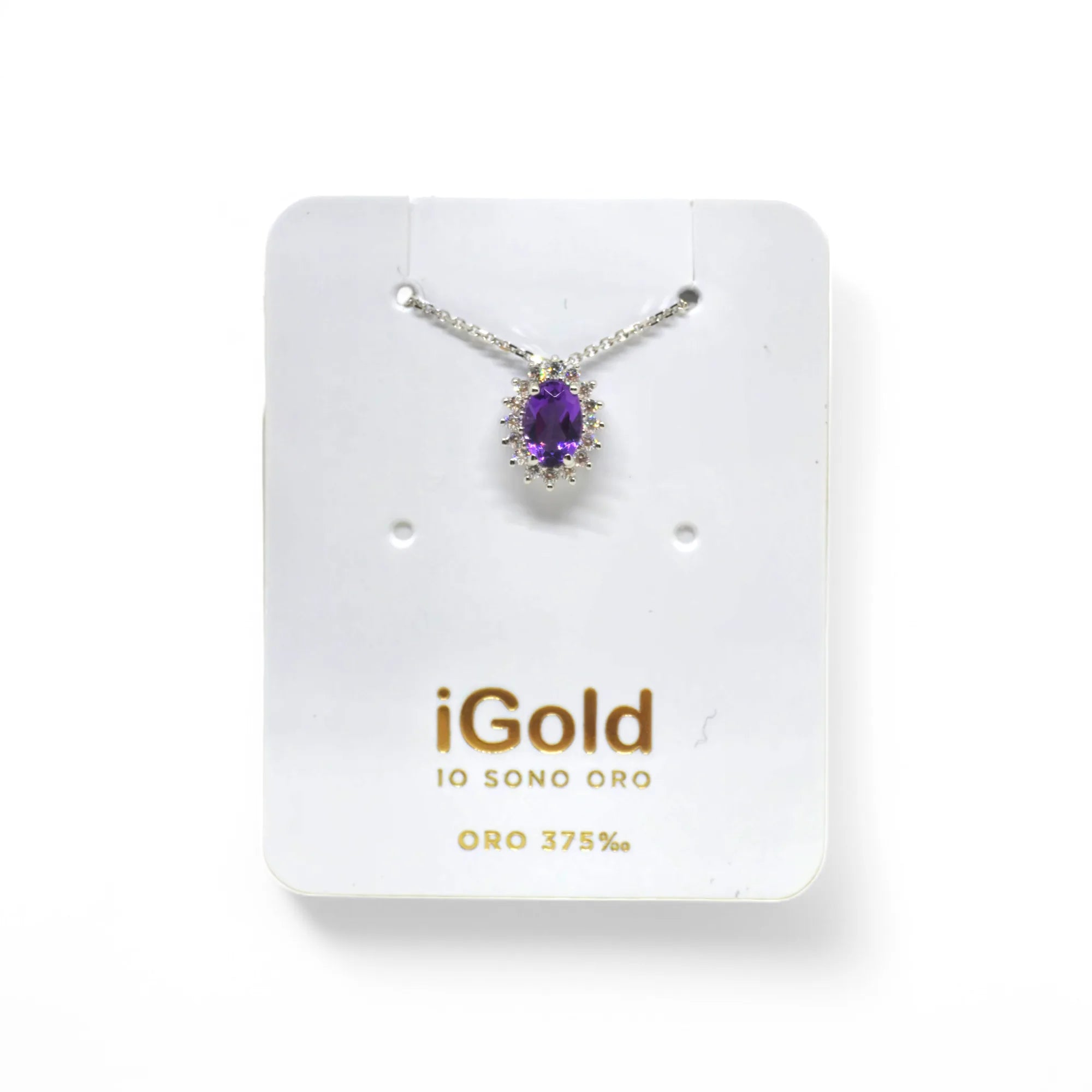 Collana in Oro 9kt 375 con Pendente Ovale Lilla incastonato