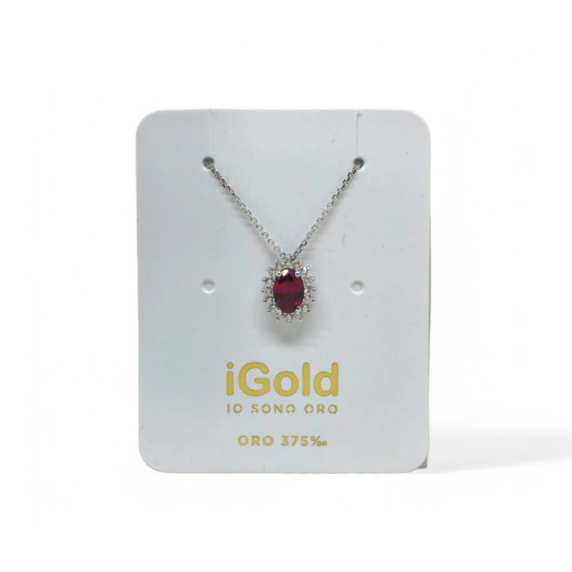 Collana in Oro 9kt 375 con Pendente Ovale Rosso incastonato