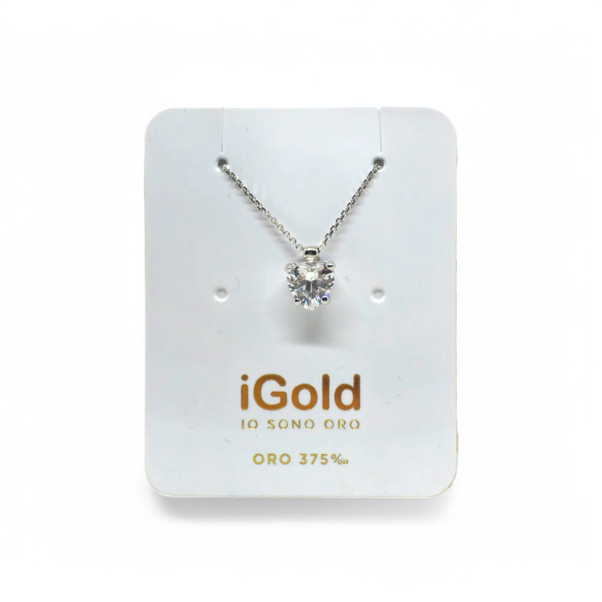 Collana in Oro Bianco 9kt 375 con Cuore Bianco