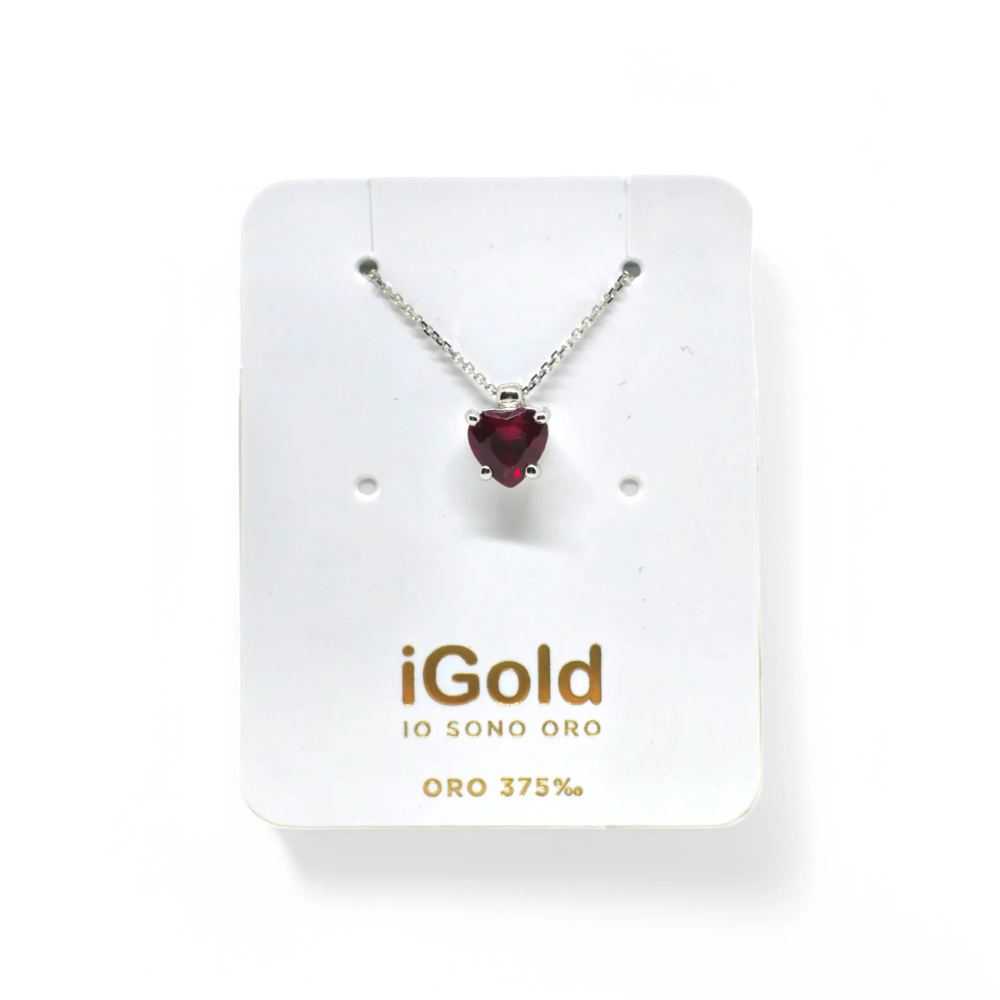 Collana in Oro Bianco 9kt 375 con Cuore Rosso